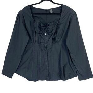 Fashion Web plus size Elegant Black Lace-Up long sleeve Blouse size 2x
